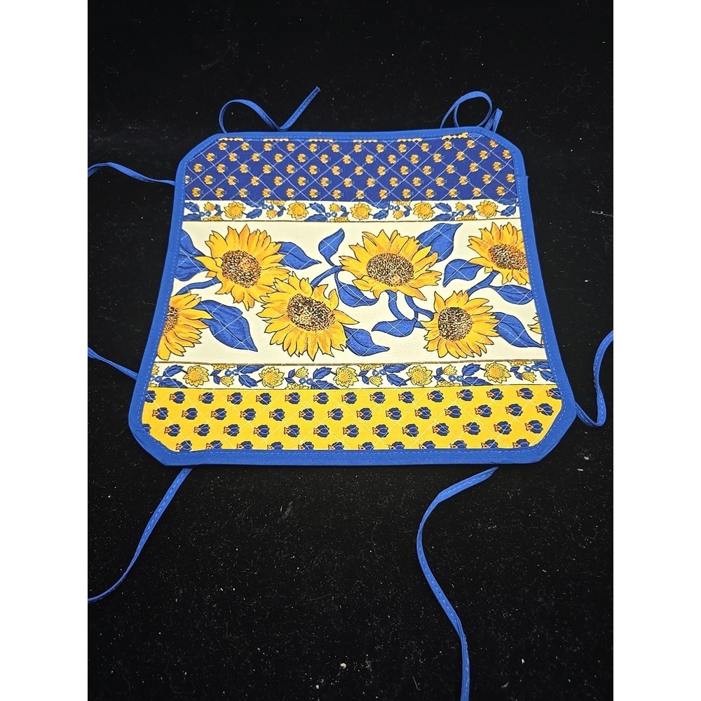 Poupees Yolande Collapsible Bread Basket Blue Trim Sunflowers Made In France